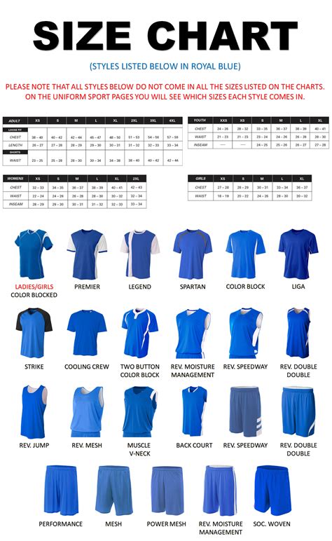 youth uniform size chart